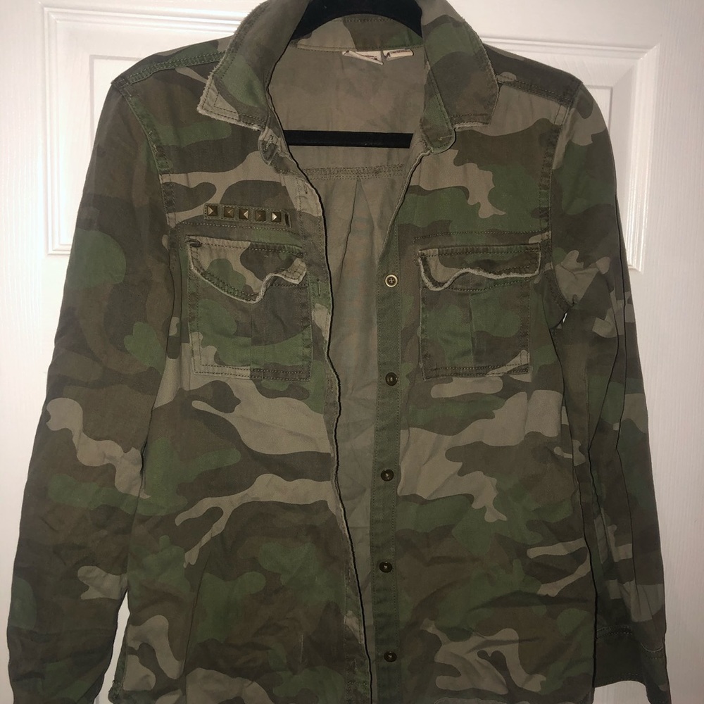 Camo studded button down shirt